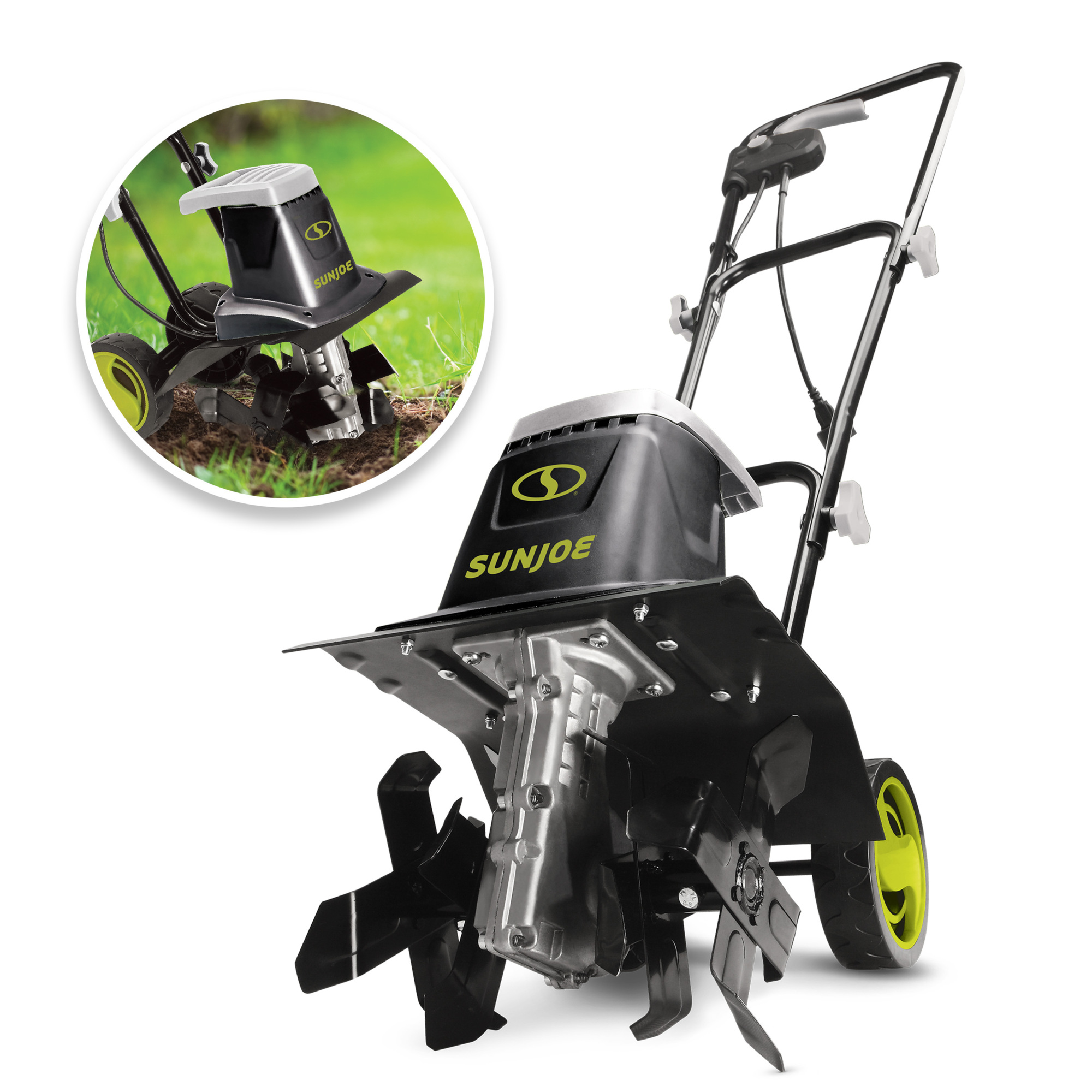 Sun Joe Electric Garden Tiller + Cultivator — 12in. Width, 8-Amp Motor, 3-Position Height Adjustment, Model# TJ602E